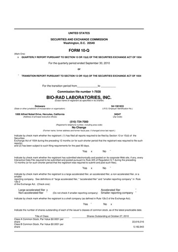 Thumbnail Bio-Rad Laboratories 10-Q Quarterly Report FY2010 