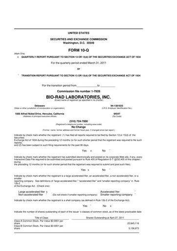 Thumbnail Bio-Rad Laboratories 10-Q Quarterly Report FY2011 