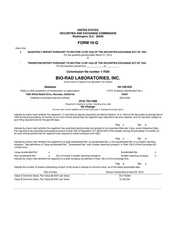 Thumbnail Bio-Rad Laboratories 10-Q Quarterly Report FY2012 