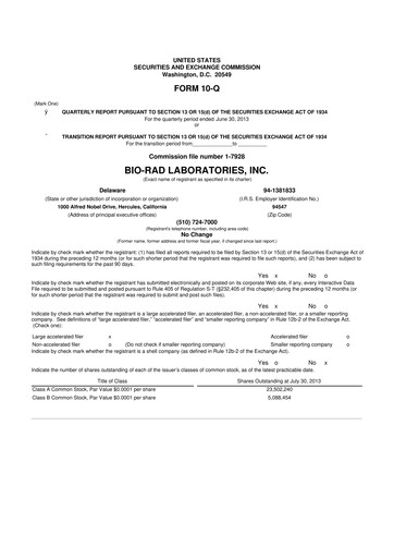 Thumbnail Bio-Rad Laboratories 10-Q Quarterly Report FY2013 