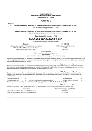 Thumbnail Bio-Rad Laboratories 10-Q Quarterly Report FY2016 