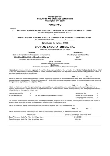Thumbnail Bio-Rad Laboratories 10-Q Quarterly Report FY2017 
