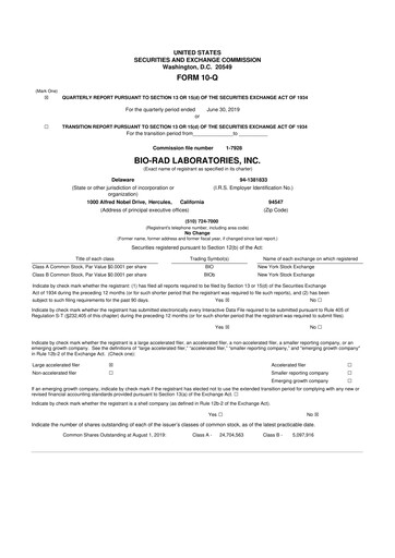 Thumbnail Bio-Rad Laboratories 10-Q Quarterly Report FY2019 