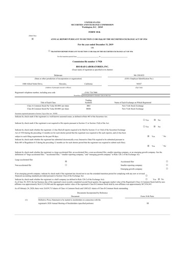 Thumbnail Bio-Rad Laboratories 10-K Annual Report 2019