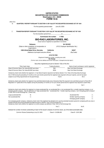 Thumbnail Bio-Rad Laboratories 10-Q Quarterly Report FY2020 