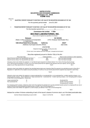 Thumbnail Bio-Rad Laboratories 10-Q Quarterly Report FY2021 