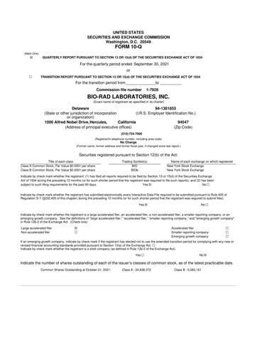 Thumbnail Bio-Rad Laboratories 10-Q Quarterly Report FY2021 