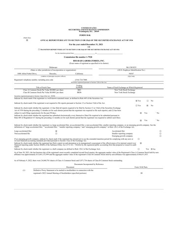Thumbnail Bio-Rad Laboratories 10-K Annual Report 2021