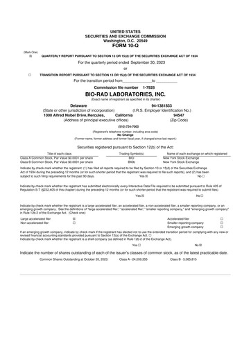 Thumbnail Bio-Rad Laboratories 10-Q Quarterly Report FY2023 