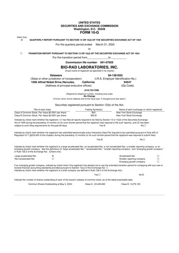 Thumbnail Bio-Rad Laboratories 10-Q Quarterly Report FY2024 