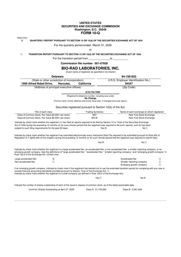 Thumbnail Bio-Rad Laboratories 10-Q Quarterly Report FY 