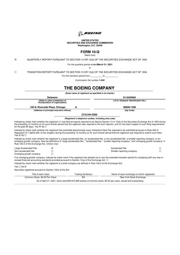 Thumbnail Boeing 10-Q Quarterly Report FY2021 