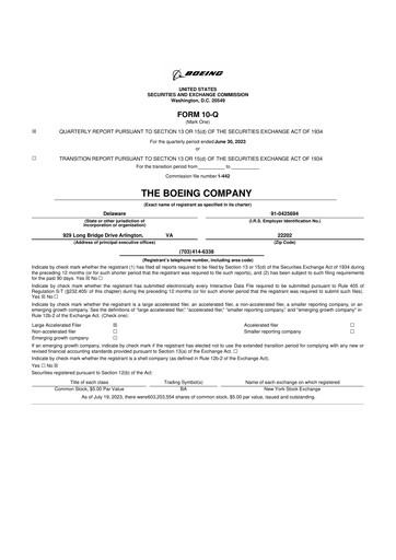 Thumbnail Boeing 10-Q Quarterly Report FY2023 