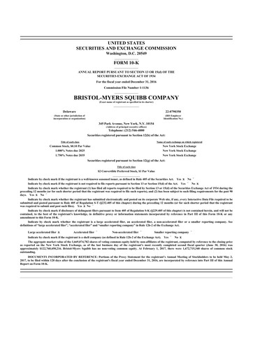 Thumbnail Bristol-Myers Squibb 10-K Annual Report 2016