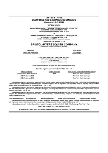 Thumbnail Bristol-Myers Squibb 10-Q Quarterly Report FY2019 