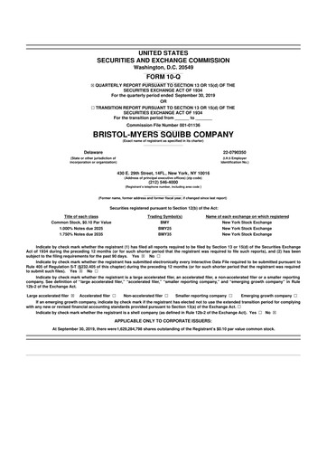 Thumbnail Bristol-Myers Squibb 10-Q Quarterly Report FY2019 