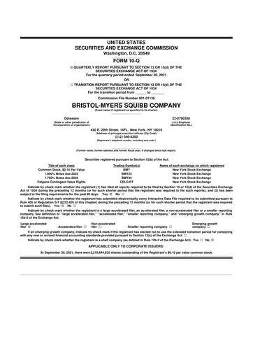 Thumbnail Bristol-Myers Squibb 10-Q Quarterly Report FY2021 