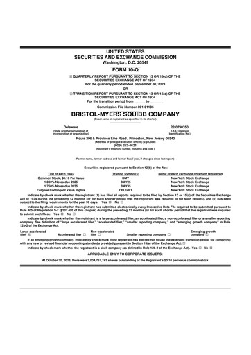 Thumbnail Bristol-Myers Squibb 10-Q Quarterly Report FY2023 