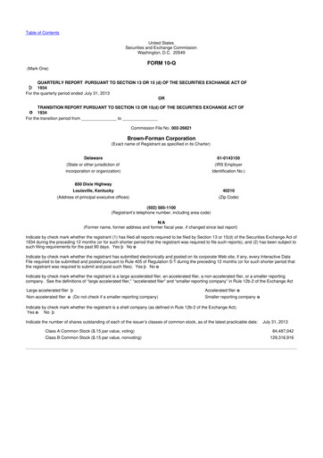 Thumbnail Brown Forman 10-Q Quarterly Report FY2014 