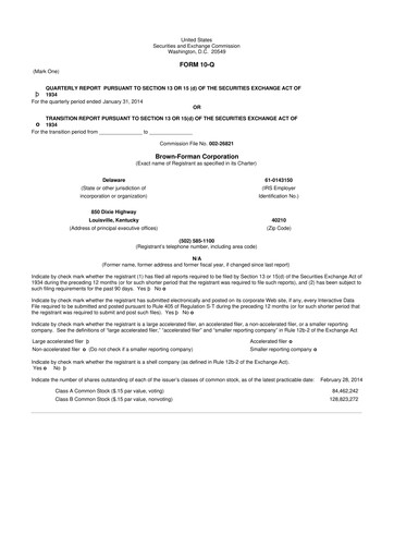 Thumbnail Brown Forman 10-Q Quarterly Report FY2014 