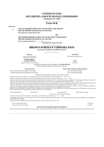 Thumbnail Brown Forman 10-K Annual Report 2015