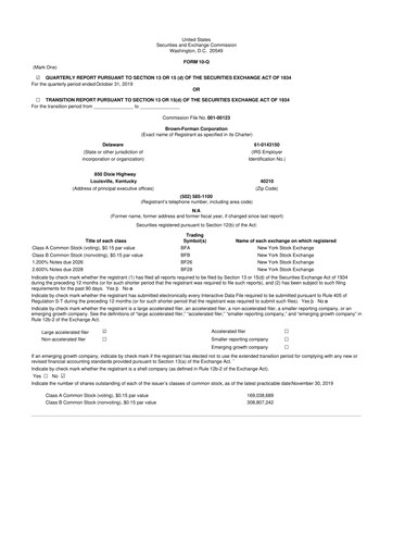 Thumbnail Brown Forman 10-Q Quarterly Report FY2020 