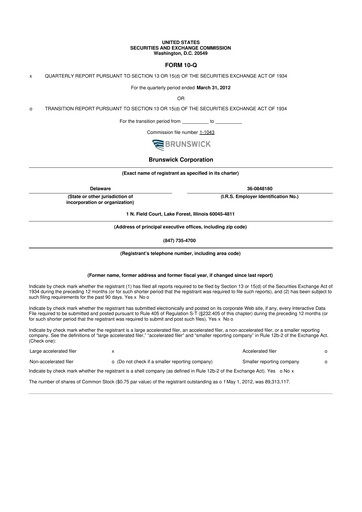 Thumbnail Brunswick Corporation 10-Q Quarterly Report FY2012 