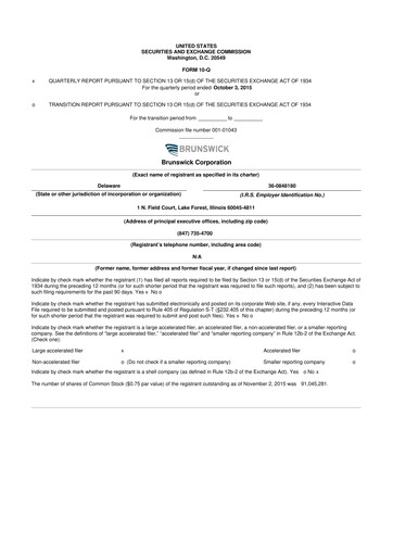 Thumbnail Brunswick Corporation 10-Q Quarterly Report FY2015 