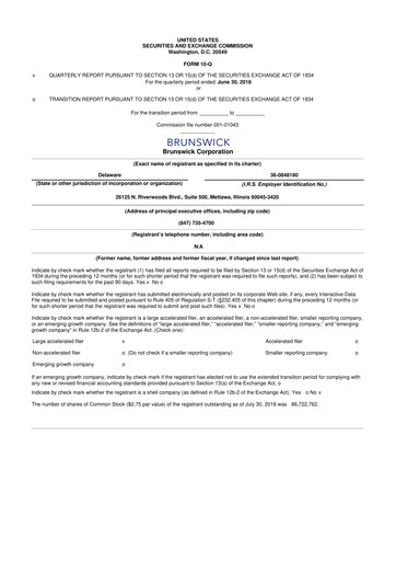 Thumbnail Brunswick Corporation 10-Q Quarterly Report FY2018 