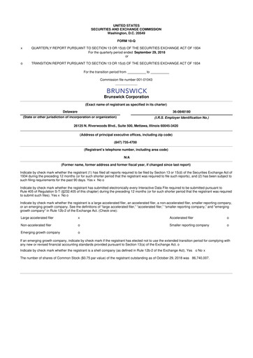 Thumbnail Brunswick Corporation 10-Q Quarterly Report FY2018 