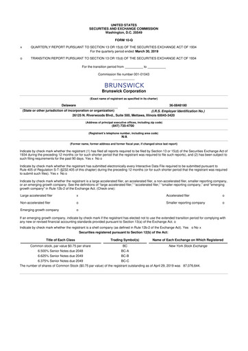 Thumbnail Brunswick Corporation 10-Q Quarterly Report FY2019 