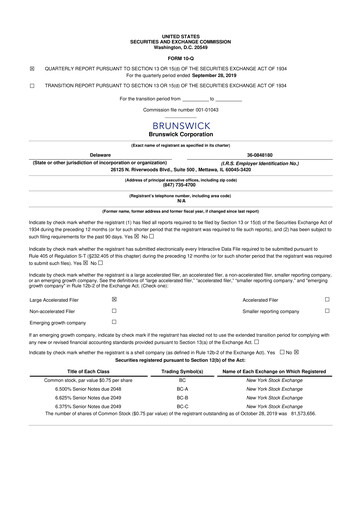 Thumbnail Brunswick Corporation 10-Q Quarterly Report FY2019 