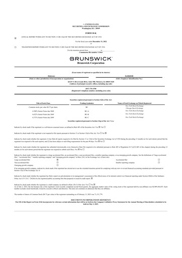 Thumbnail Brunswick Corporation 10-K Annual Report 2022