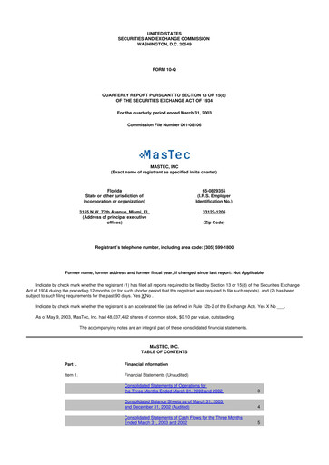Thumbnail MasTec 10-Q Quarterly Report FY 