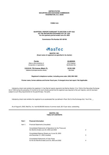 Thumbnail MasTec 10-Q Quarterly Report FY 