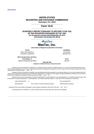 Thumbnail MasTec 10-Q Quarterly Report FY2013 