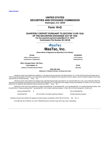 Thumbnail MasTec 10-Q Quarterly Report FY2014 