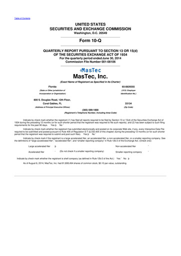 Thumbnail MasTec 10-Q Quarterly Report FY2014 