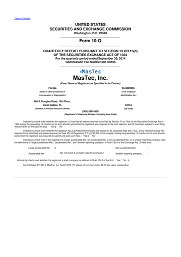 Thumbnail MasTec 10-Q Quarterly Report FY2014 