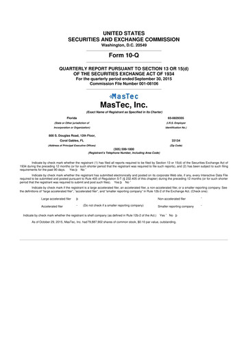 Thumbnail MasTec 10-Q Quarterly Report FY2015 