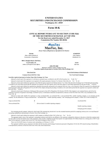 Thumbnail MasTec 10-K Annual Report 2017