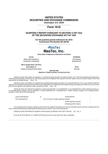 Thumbnail MasTec 10-Q Quarterly Report FY2018 