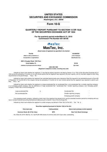 Thumbnail MasTec 10-Q Quarterly Report FY2019 