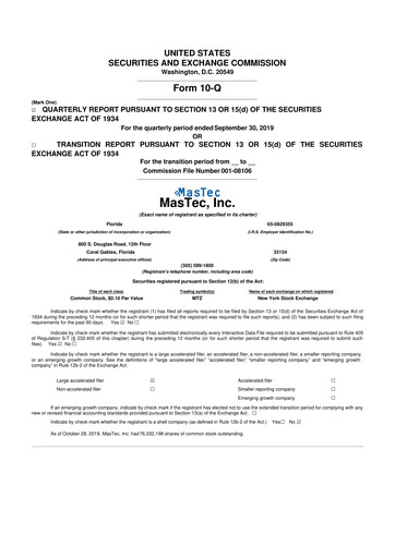 Thumbnail MasTec 10-Q Quarterly Report FY2019 