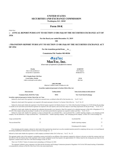 Thumbnail MasTec 10-K Annual Report 2019