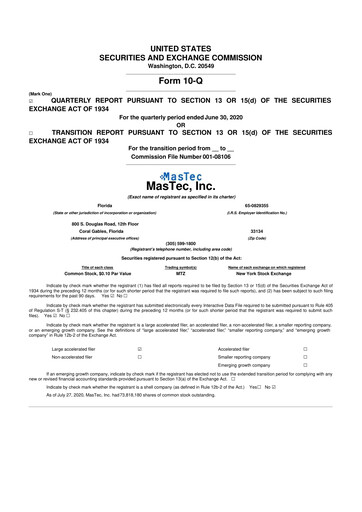 Thumbnail MasTec 10-Q Quarterly Report FY2020 