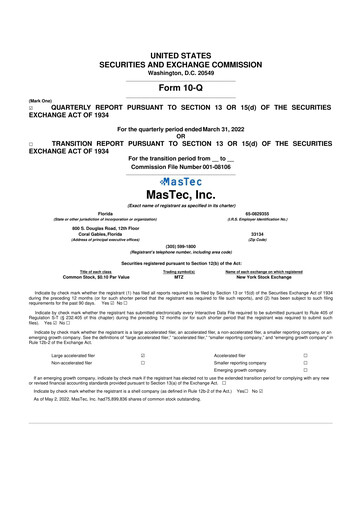 Thumbnail MasTec 10-Q Quarterly Report FY2022 