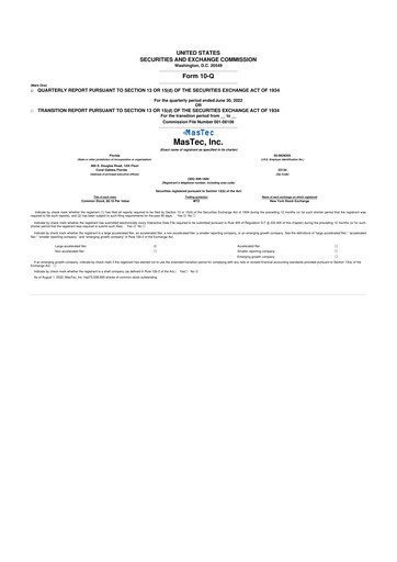 Thumbnail MasTec 10-Q Quarterly Report FY2022 
