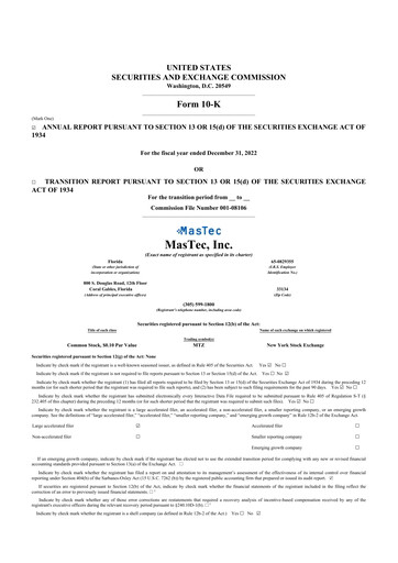 Thumbnail MasTec 10-K Annual Report 2022