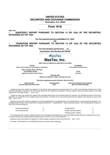 Thumbnail MasTec 10-Q Quarterly Report FY2023 